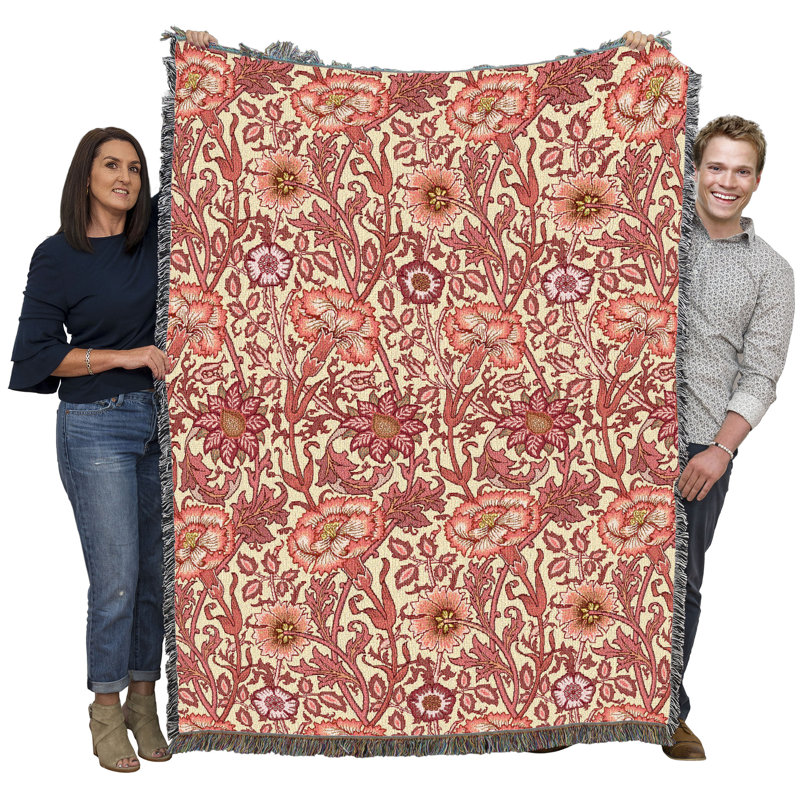 Couverture en amande rose et rose Pure Country Weavers William Morris - Artisanat d'art - Jeté en coton tissé à la main