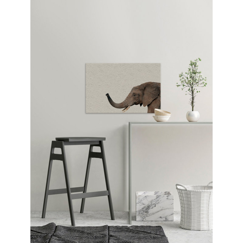 Side Elephant - Drawing on Canvas, 20cm H x 30cm W