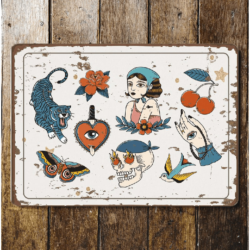 Classic Tattoo Symbols Metal Wall Décor, 15cm H x 20cm W