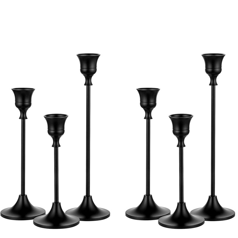 9.3'' Black Metal Tabletop Taper Candlestick Set