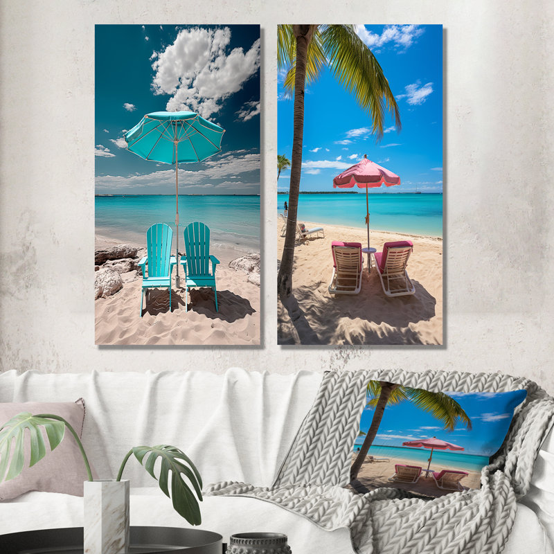 «Beach Sandy Escape Chairs», 2 pièces sur toile, Toile tendue, H 20 po x l 24 po