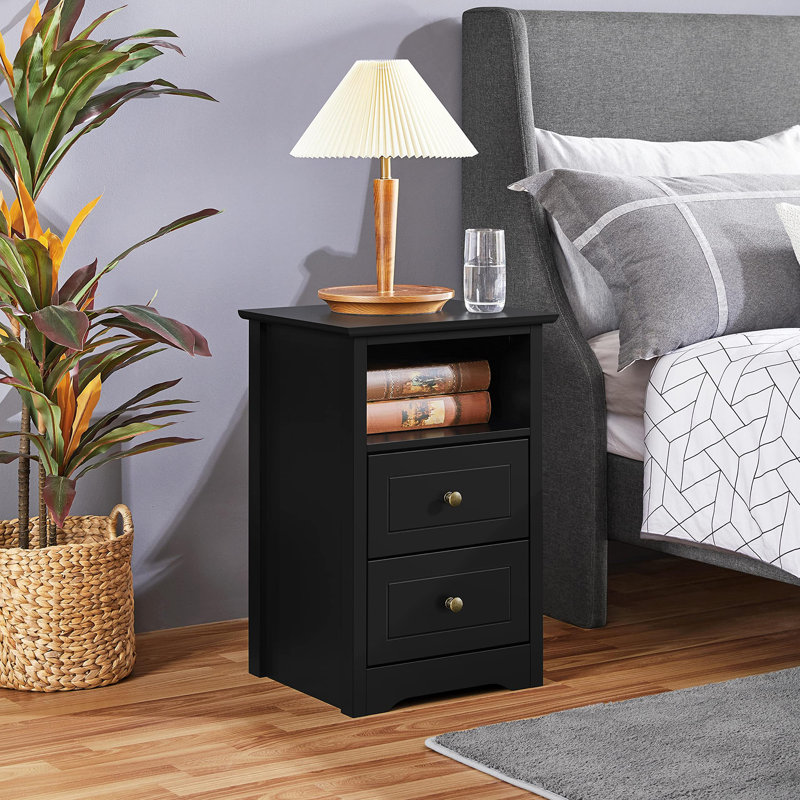 Devala 40cm W Manufactured Wood Bedside Table, Black