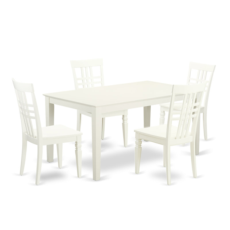 5 Piece Modern Dining Table Set Includes a Rectangle Wooden Table and 4 Kitchen Dining Chairs, Linen White