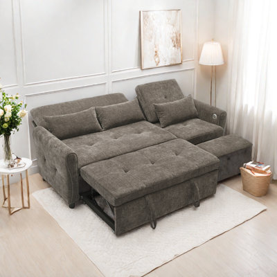 2-in-1 Three-seater Sofa With A Sofa Bed And A Reversible Recliner, Curved Armrests With Tufted Detailing And Usb Charging Ports