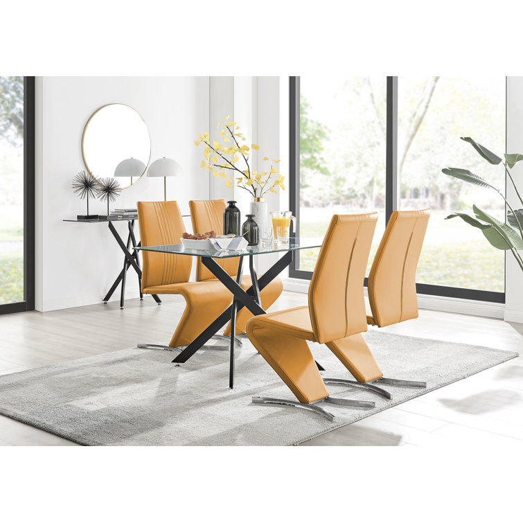 Furniture Box Lenworth Black Metal and Glass Rectangular Dining Table ...