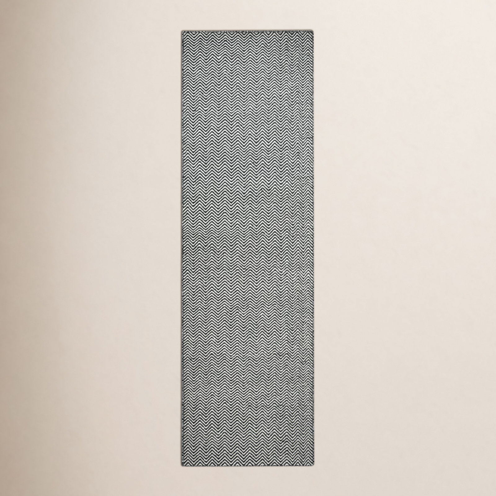 Rita Black White Hand-Woven Chevron Wool Rug, Runner 2'6" x 8'