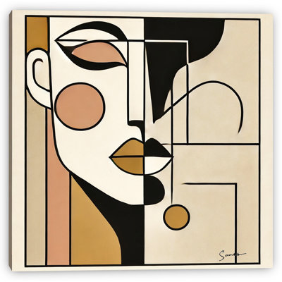 “Golden Gaze” Wrapped Canvas Wall Art – Woman with Martini in Soft Nude Tones