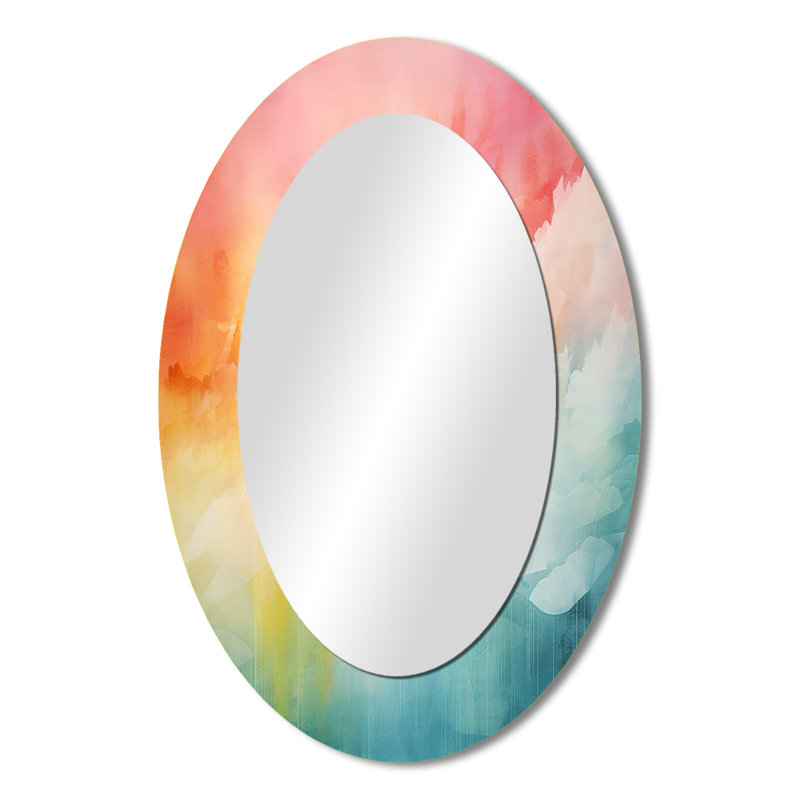 Watercolor Northern Lights I - Red Traditional Oval Wall Mirror, 36" H x 24" W