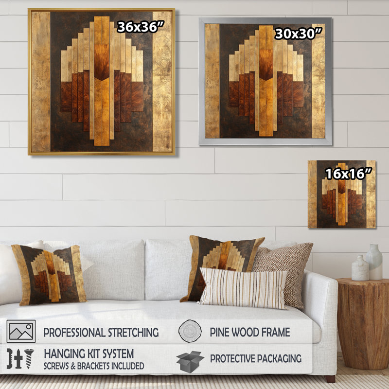 Mosaic Walnut Essential Forms V - Abstract Art Deco Wall Art, Floater Framed Print, 30" H x 30" W, Black