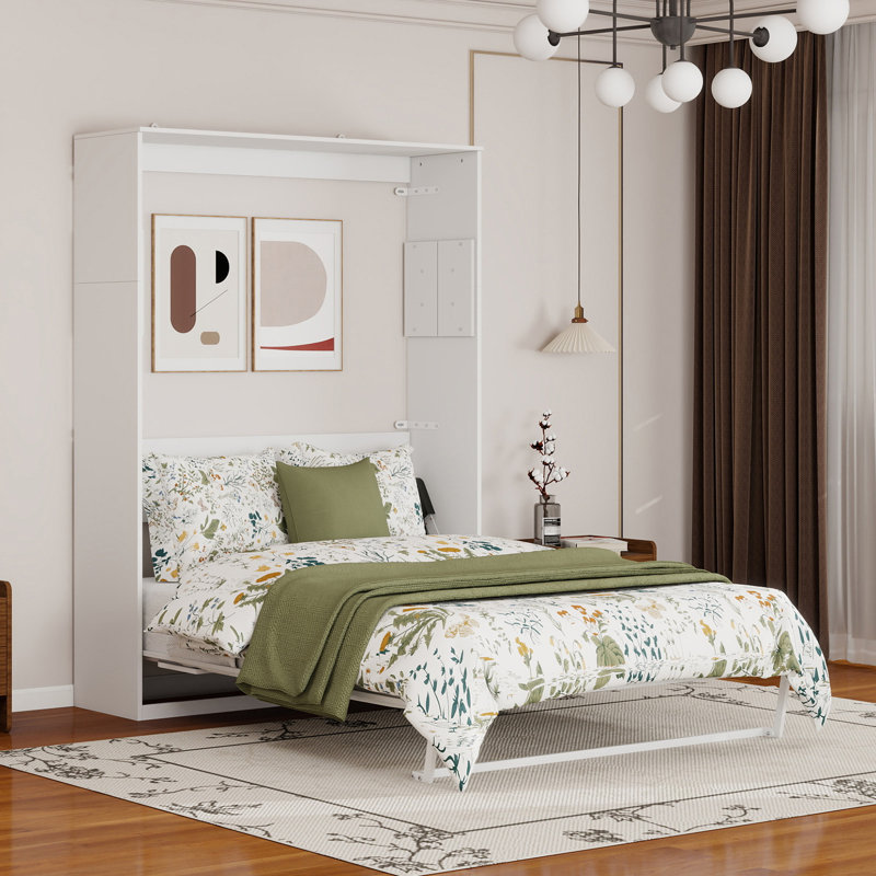 Lit escamotable blanc pleine grandeur avec bureau pliant, lit mural peu encombrant avec tiroirs de rangement (matelas non inclus)