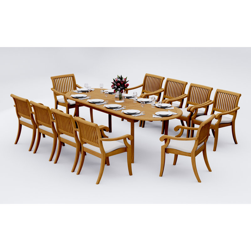 8 Seats 9 Pcs Grade-A Teak Wood Dining Set: 94" Double Extension Oval Table And 8 Arbor Stacking Arm Chairs #11AB2208, 10