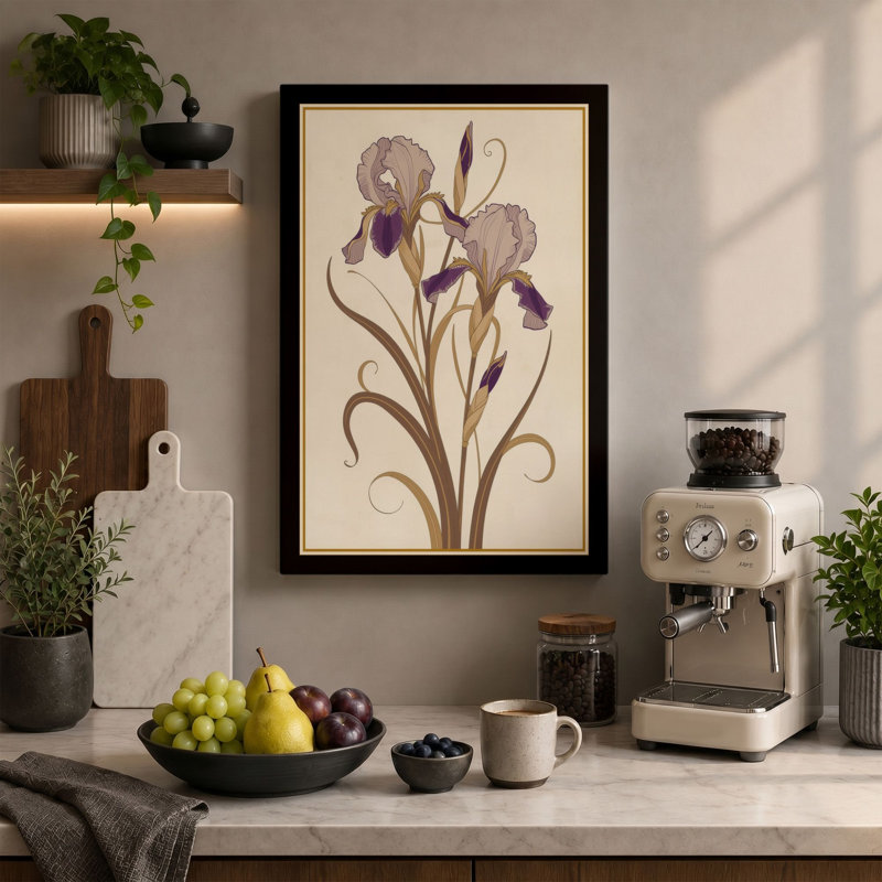 Iris Study Botanical - Wrapped Canvas, 18x12 - 45.7 x 30.5 cm, Ochre Border