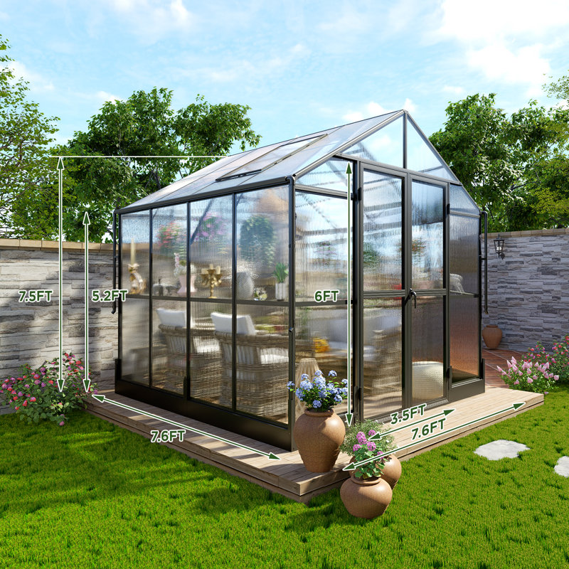  AMERLIFE Polycarbonate Greenhouse with Quick-Connect System, Black, 91" D