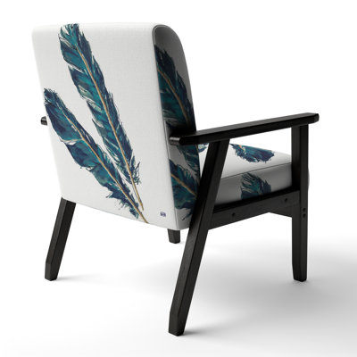 Maiar - Gold Indigo Feathers III - Upholstered Modern Bohemian Accent Arm Chair