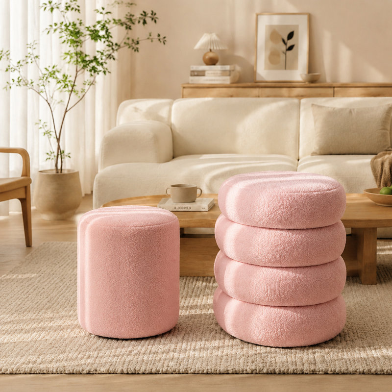 Ensemble de 2 tabourets ronds en velours avec couvercle amovible, repose-pieds de rangement moderne pour la chambre à coucher
