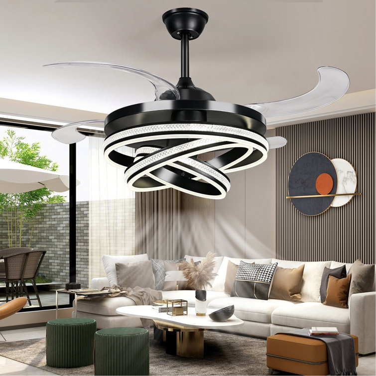 Dontavius 42'' Retractable Ceiling Fan, Led 3 Color Brightness Adjustable Chandelier Ceiling Fan