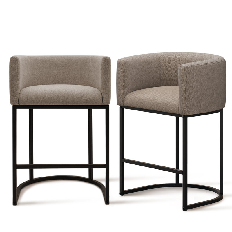 Upholstered Counter Stool with Metal Frame, Taupe