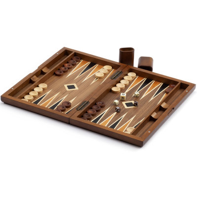 GSE Premium Wooden Inlay Backgammon Board Game Set. 11-Inch Foldable Travel Backgammon with Magnetic Game Pieces