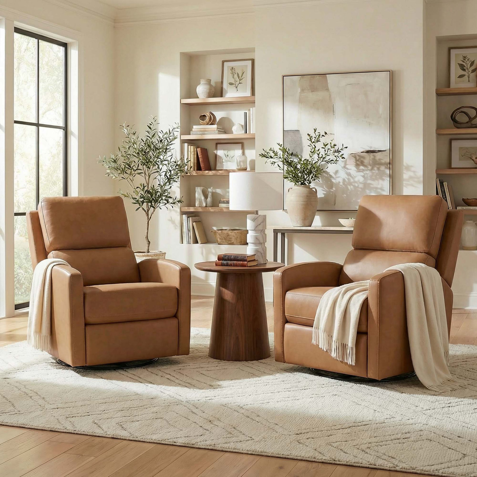Genuine Leather Swivel Power Recliner