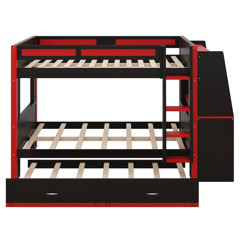 Lit superposé avec bureau Gaming, lumières DEL et lit gigogne, cadre de lit superposé en bois peu encombrant avec tablettes de rangement