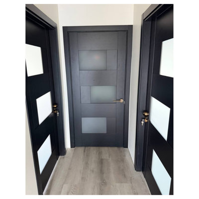 Sete Frosted Glass Paneled Wood Standard Black Door Slab