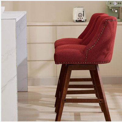 Counter Height Swivel Barstools, Upholstered Bar Stools Set of 2, Fabric in Wine Red