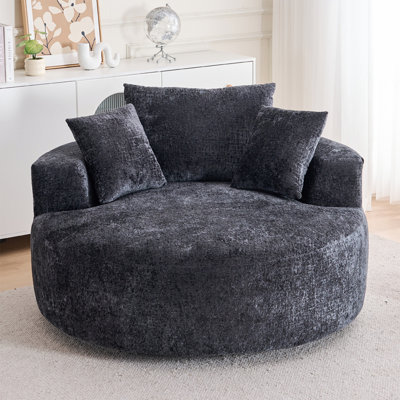 Round Accent Chair, 360 Swivel Chenille Barrel Chair, Fluffy Modern Sleeper For Living Room, Bedroom, Reading Room And Lounge by Latitude Run