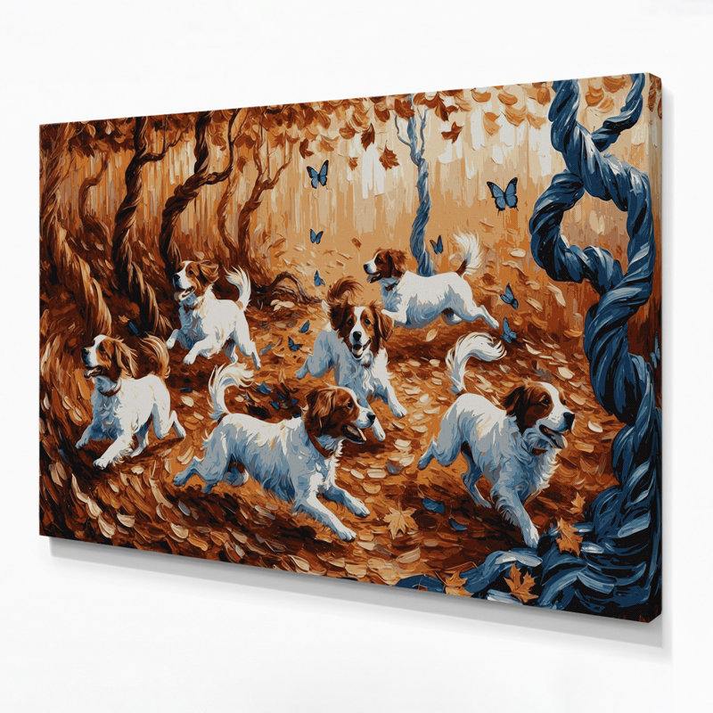 Chiens, art mural noir sur toile Kooikerhondje, H 11 po x l 14 po