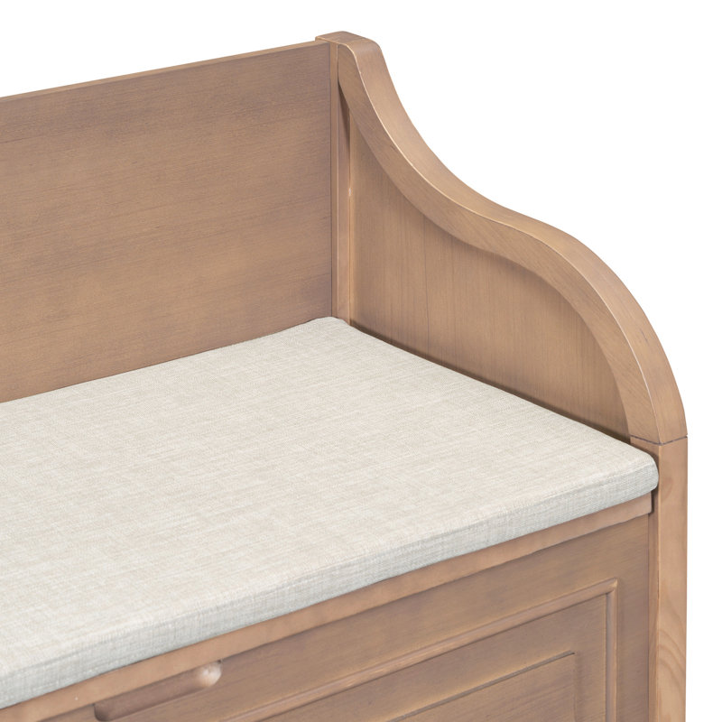 Banc de rangement multifonctionnel en bois massif de style rustique avec charnière de sécurité (brun et beige), Brun