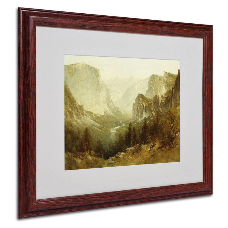 Thomas Hill Yosemite Valley Landscape Print on Canvas with Brown Wood Frame