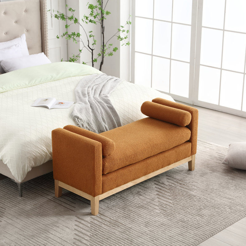 Rhile Boucle Upholstered Bench, Camel