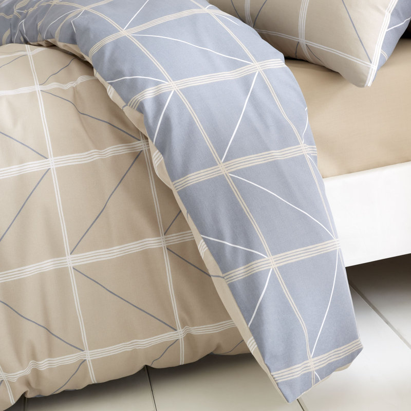 Grid 144 TC Duvet Cover Set, King Duvet Cover + 2 Standard Pillowcases