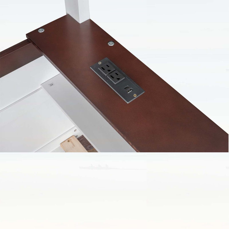Grand lit superposé en bois avec tablettes intégrées, boîte de rangement, lumière DEL et station de charge USB, blanc, Blanc