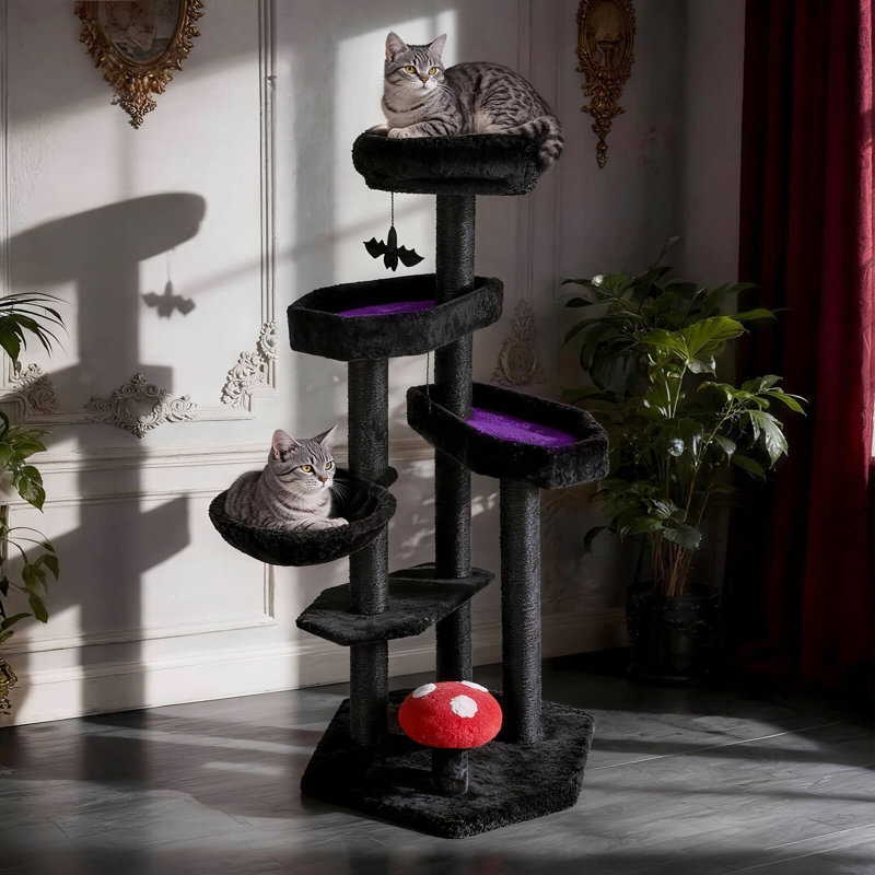 Grand arbre à chat moderne de style gothique 52,6 po - Tour pour chat d'Halloween, Mauve