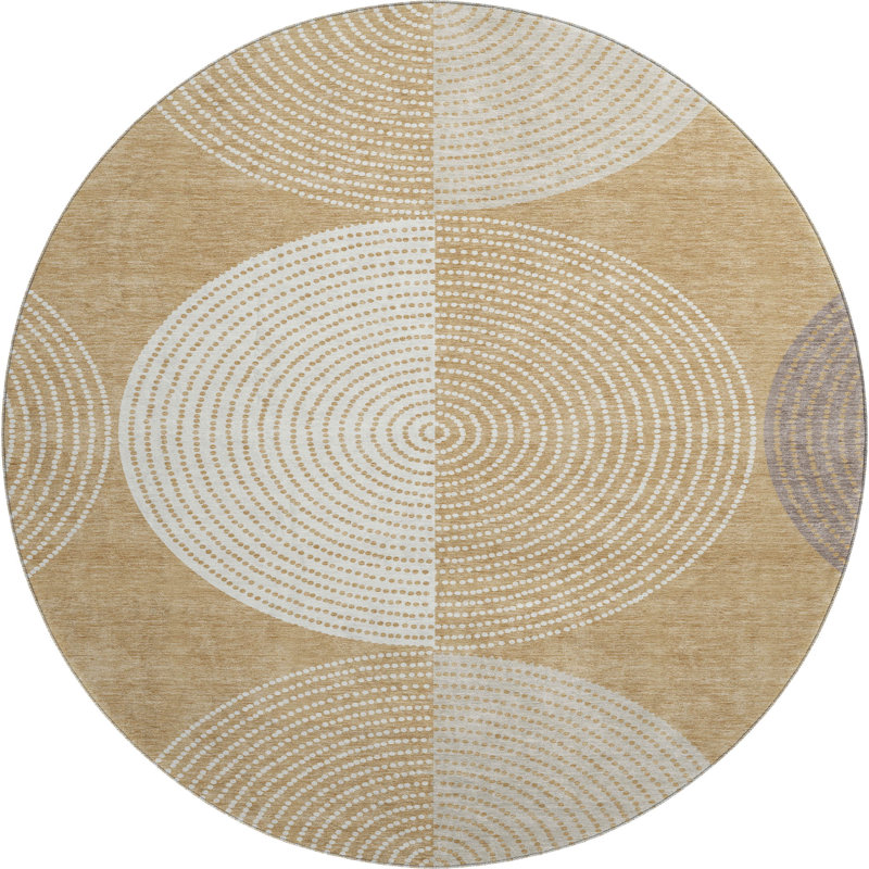 Premium Machine Washable Mayfield AMF2281 Geometric Rug, Gold, 8' Round