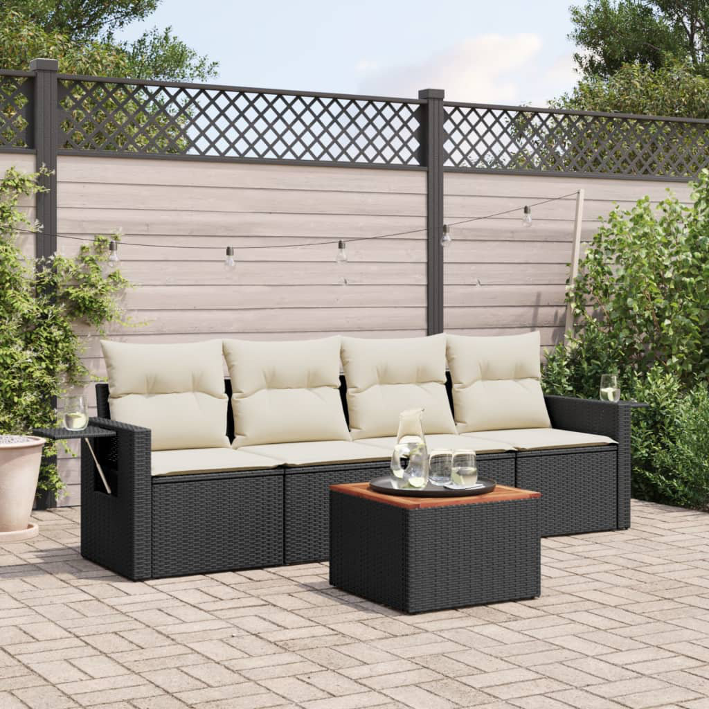 Vidaxl 5-Tlg. Garten-Sofagarnitur Mit Kissen Schwarz Poly Rattan 6