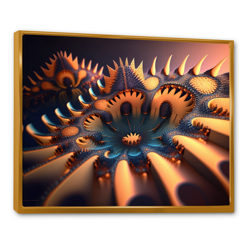 Reproduction d'art sur toile Hildulf Turquoise Fractal I, H 12 po x l 20 po x P 1 po, Cadre flottant doré