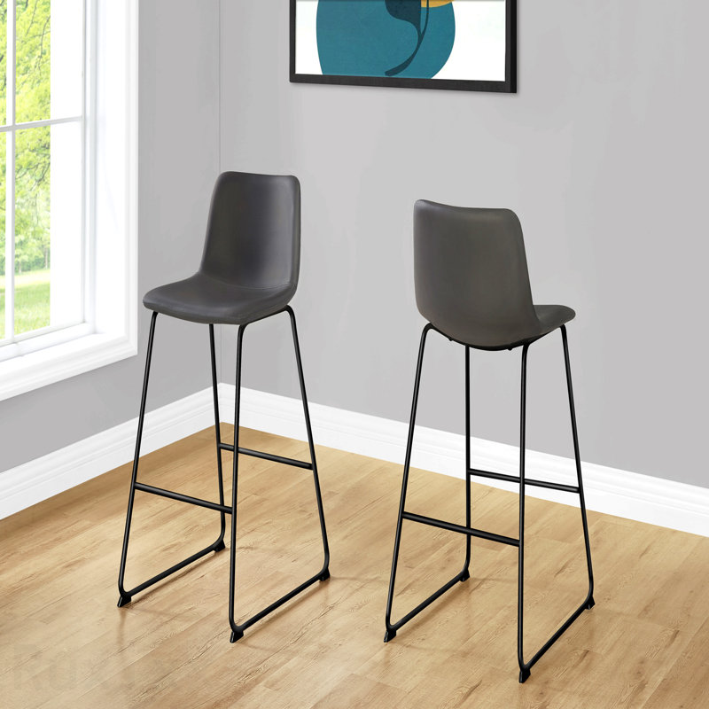 Gray Leather Look Black Metal Bar Height Office Chair, Standing, Computer Desk Work, Contemporary Modern