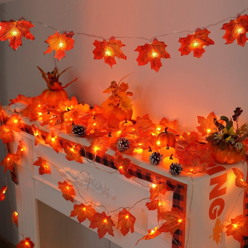 Guirlande d'automne de 20 pi avec 40 lumières DEL - paquet de 2, à piles