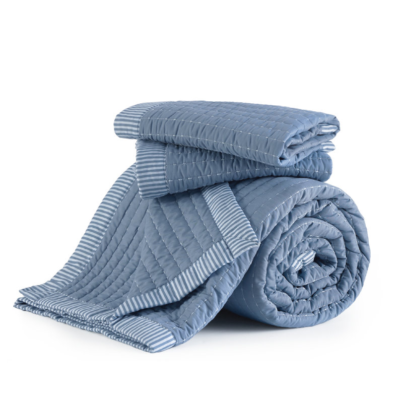  Quilts - Soft Lightweight Quilted Bedspread Coverlet with Contrast Stitching, Windward Blue, Queen Quilt + 2 Shams