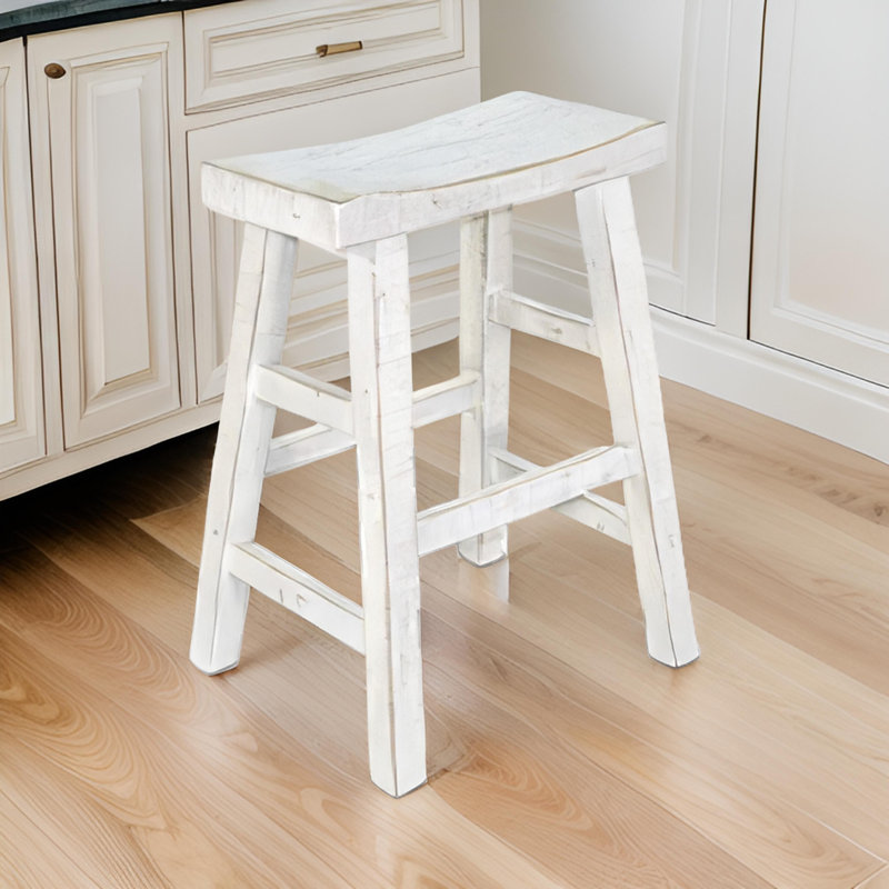 Ensemble de 2 tabourets de comptoir, siège selle, en bois d'acajou, Blanc
