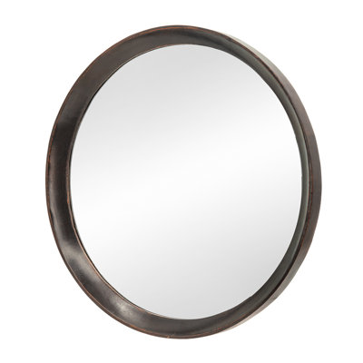 Mango Wood Wall Mirror 20". For Bathroom & Entryway. Solid Frame, Minimalist, 19.8X19.8X1.3 Inches, 4.3Lbs, Dark Brown Tint 20" Round Mirror. Entryway Decorative Object. Flame