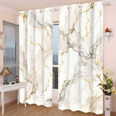 2Pcs Luxury Gold Vein Marble Grommet Blackout Curtains, Elegant Abstract Marble Vein Design, Sun Blocking, Privacy Protection, Thermal Insulated, Noise Reducing, for Living Room Home Decor