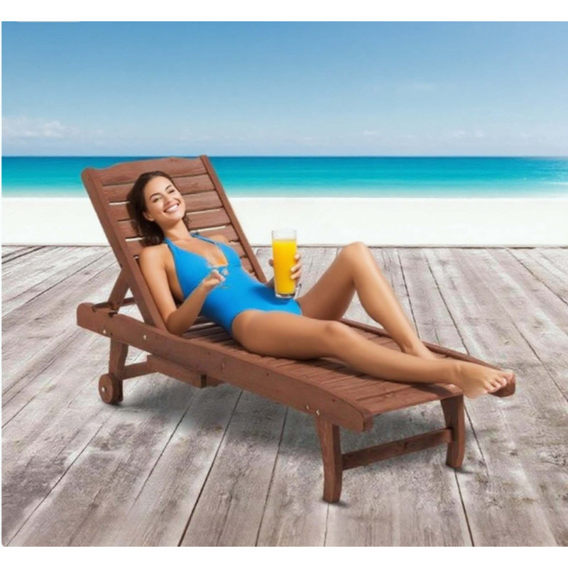 Chaise Lounge Chair Outdoor Wooden Pool Lounge Chair , Sun Chair, Brown