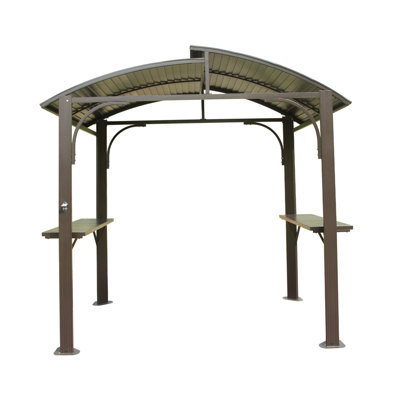 Arc Roof, Grill Canopy For Outdoor Grill W/Double Galvanized Steel Roof And 2 Side Shelves, BBQ Gazebo Grill Tent For Patio Garden Backyard