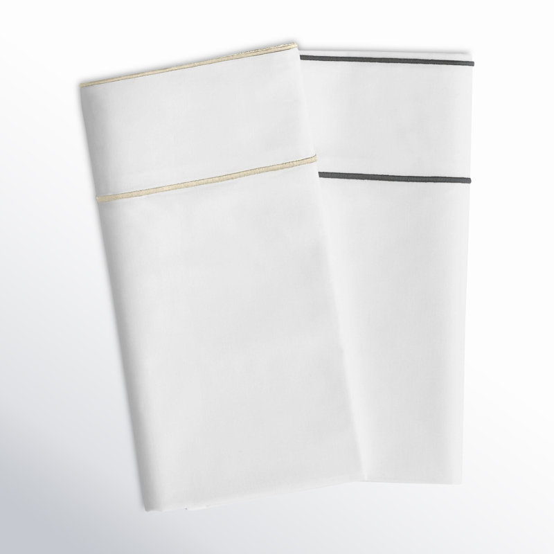 Percale - Set of 2, Standard Pillowcase, White/Champagne