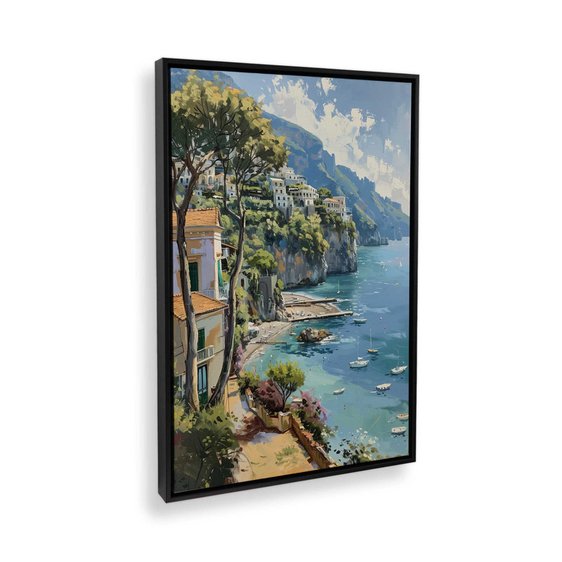 Vue de la côte d'Amalfi I, H 19 po x l 13 po, Toile avec cadre, Noir satiné