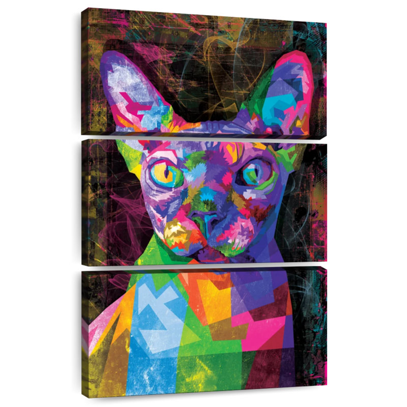 Bramph sphynx abstrait chat multicolore, H 32 po x l 20 po