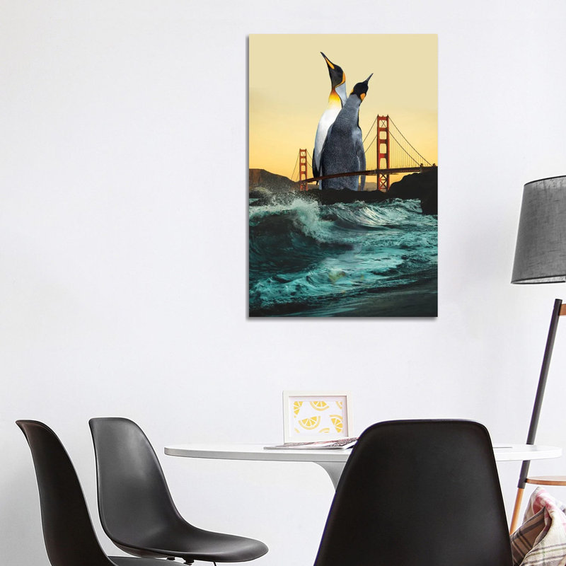 Golden Penguins by David Loblaw - Print on Canvas, 66.04 cm H x 45.72 cm W x 3.175 cm D, Wrapped Canvas