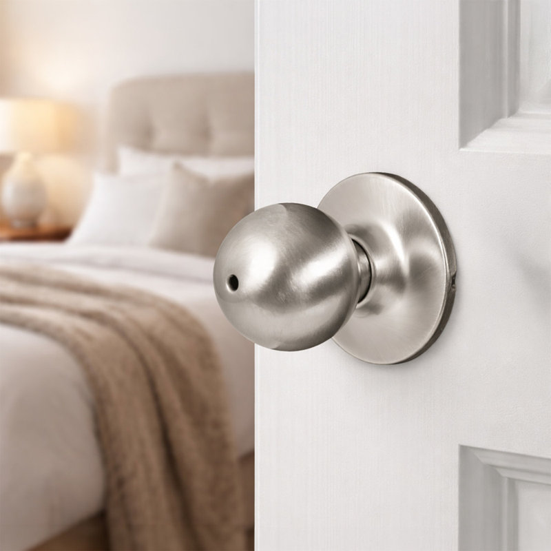 Ball Privacy Bed/Bath Door Knob, 2.88" H x 3.5" W x 6.38" D, 2-Way Latch, Satin Nickel